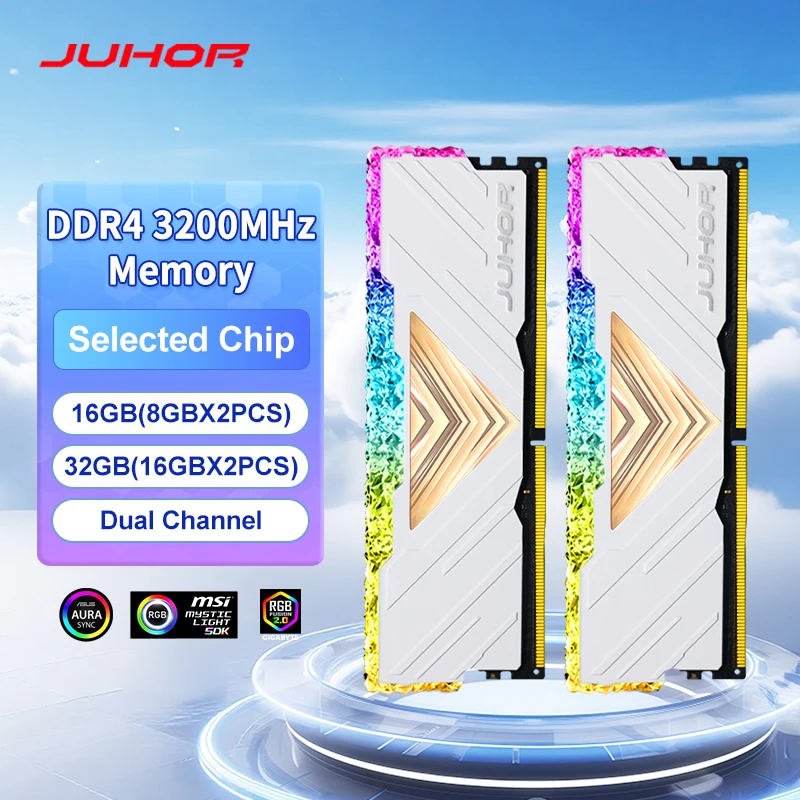 

JUHOR RGB DDR4 16GBX2 3200MHz 8GBX2 Dual Channel Desktop Gaming Memory Ram