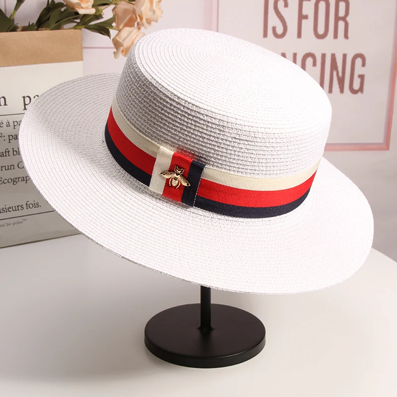 Women\'s Hat French New Sunshade British Hepburn Flat Top Straw Hats Women\'s Leisure Vacation Beach Hat Chapeu Panama Feminino