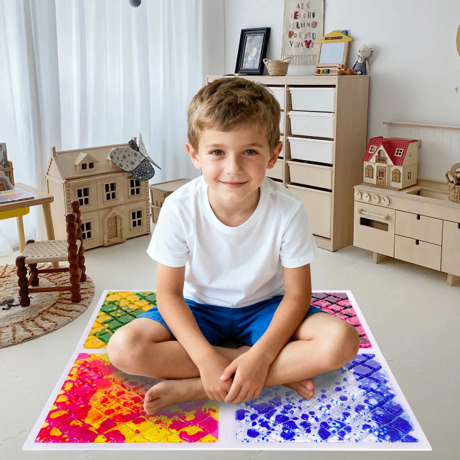 وسادة أرضية حسية لمسية ممتازة للأطفال: ألعاب حسية بصرية نابضة بالحياة تعليمية لاستكشاف اللمس للأطفال الصغار