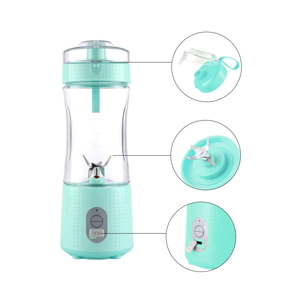 خلاط محمول 380 مل للعصائر والمخفوقات، خلاط صغير 4000 مللي أمبير في الساعة والسفر-Blue-ABLM