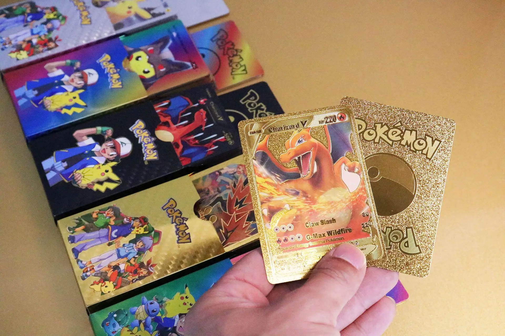 ‥55PCS Pokemon Gold Foil Colorful Card Charizard Pikachu Arceus Silver Rainbow English VSTAR VMAX Card Gift