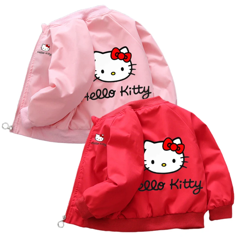 Sanrio Kawaii Hello Kitty Jacket for Baby Girl 2024 Spring Autumn Children Cartoon Long Sleeve Zipper Coat Kid Fashion Outerwear