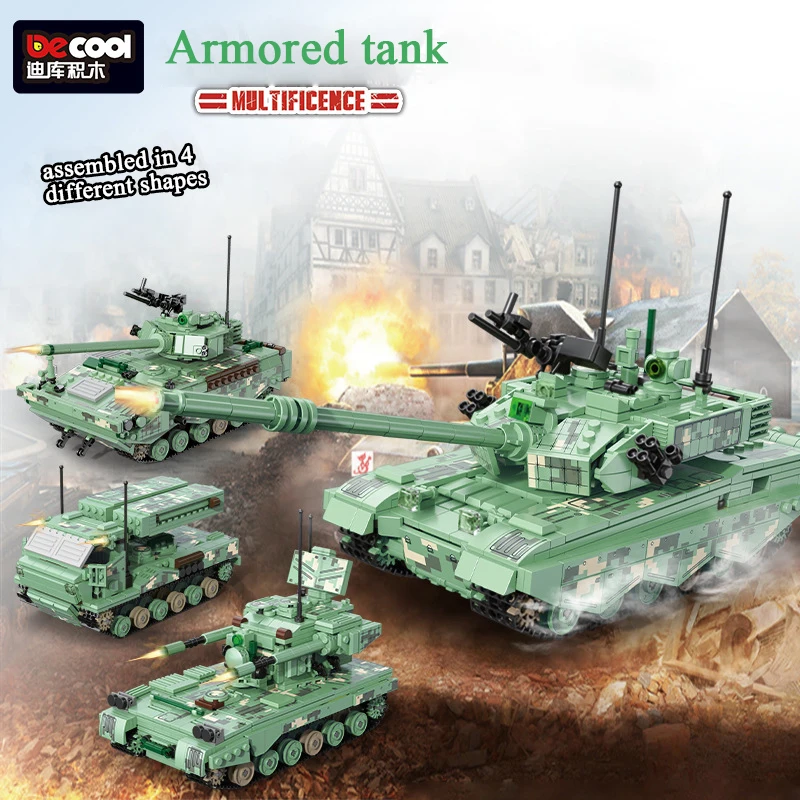 4 Different Shapes Military Tank Series Changeable Building Blocks Tank Artillery Model MOC Assembly Boy Toy Birthday Gift