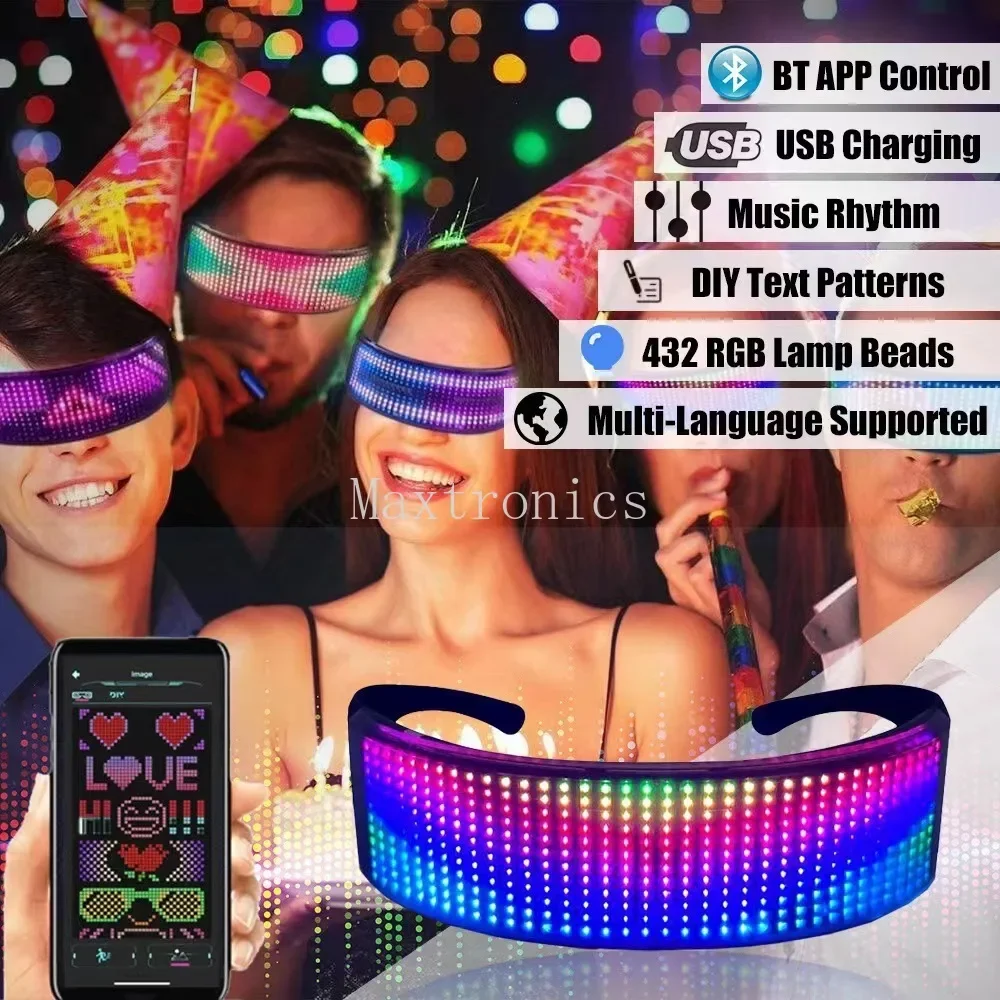 oculos luminosos led com tela colorida festa de aniversario aderecos carnaval rolagem magica exibicao de texto faca voce mesmo bluetooth novo 01