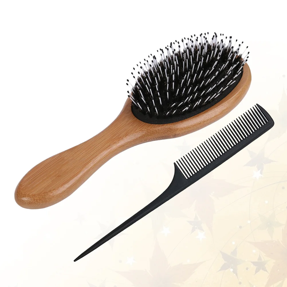 Peigne de massage pour cheveux bouclés, brosse en bois, pointe de voyage, queue, cuir chevelu domestique, 2 pièces