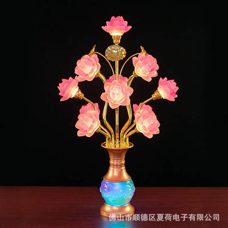 HT Colorful led lotus Buddha lamp for household temple hall glazed vase lamp for Ready to ship and purchase with peace of mind