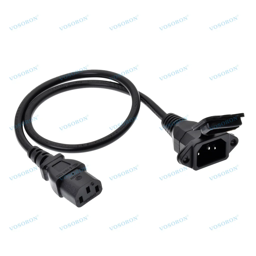 C13 to C14 Panel Mount Power Cable, with Waterproof Cover, IEC 320 C13 Female to C14 Male PDU Power Extension Cord