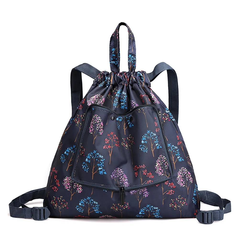 Portable Lightweight Drawstring Bag Animal Multifunctional Shopping Bag Flower Nylon Folded Backpack Trips