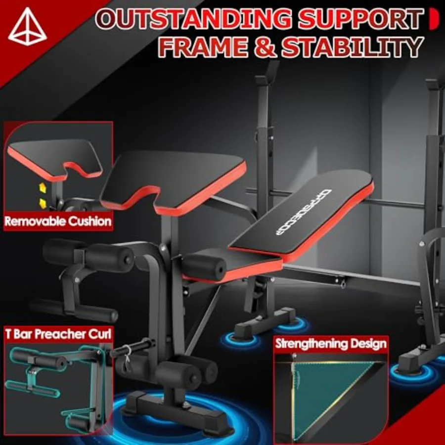 مجموعة مقاعد رفع الأثقال القابلة للتعديل 660 رطلًا 6 في 1 مع مطور الساق رف تجعيد الواعظ لصالة الألعاب الرياضية المنزلية متعددة الوظائف Fitne #2