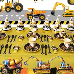 Juego de vajilla desechable para construcción, suministros para fiesta de cumpleaños, tema de vehículo de ingeniería, suministros para niños