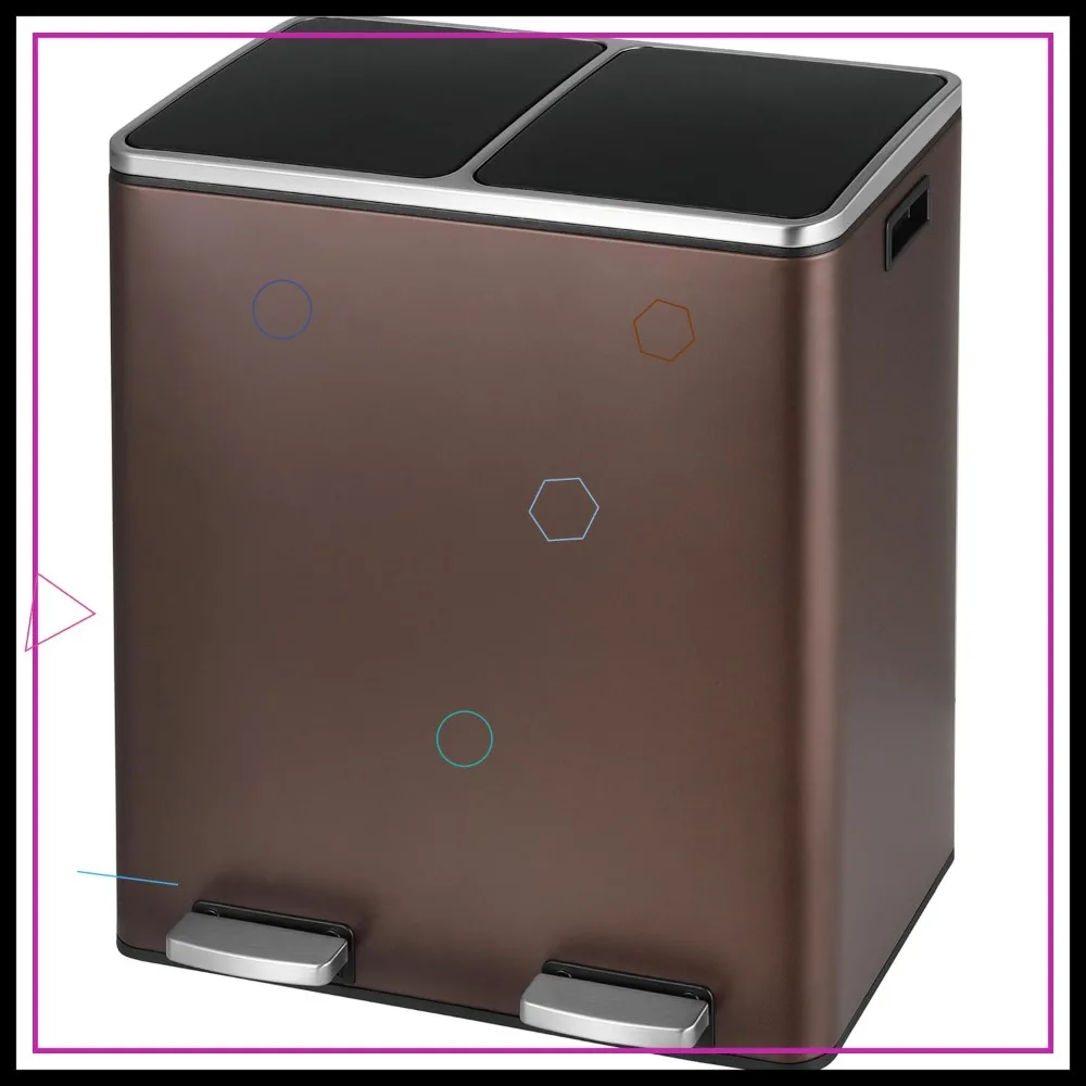 

Мусорное ведро из нержавеющей стали на 60 л с двумя отсеками, крышкой с плавным закрыванием, педалью и съемными контейнерами для кухонного мусора