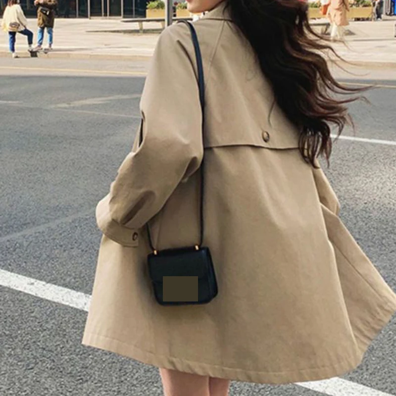 Koreanischer Trenchcoat mit Laternenärmeln für Damen, mittellang, 2024, neues Freizeitoberteil für Herbst und Winter