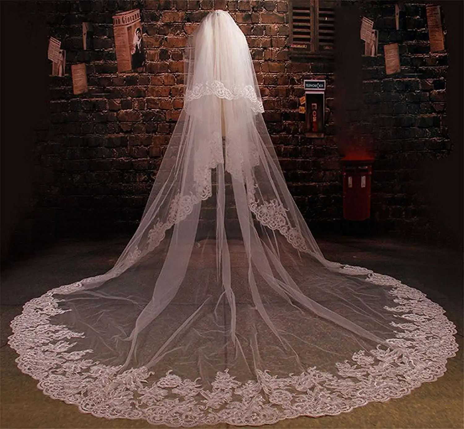 

Elegant Wedding Veil Appliques Two Layer Long Chapel Length Veils Lace Edge Velo De Cabeza For Bride Voile Custom Made