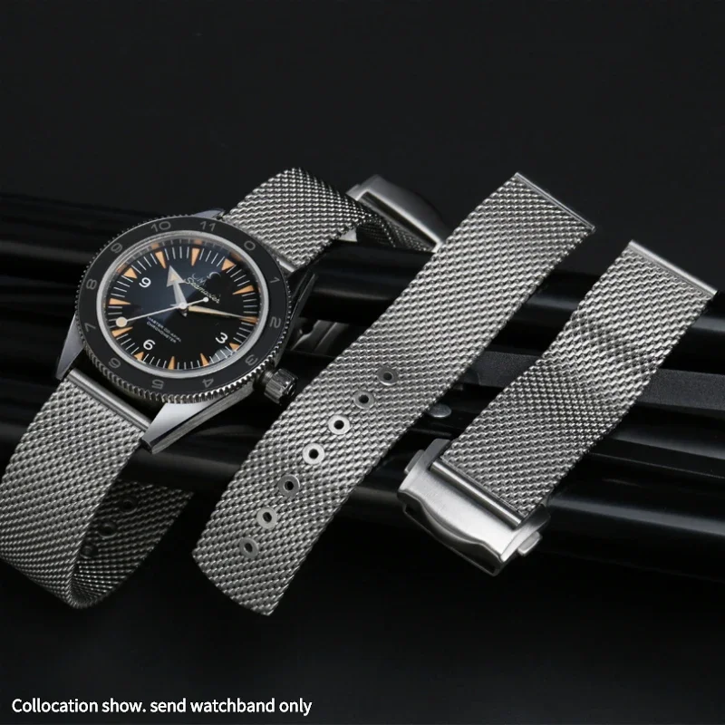 High Quality Stainless Steel Braided Watchband Mesh Band Folding Buckle  Strap for Omega Seamaster 300 007 AT150 Bracelet 20mm