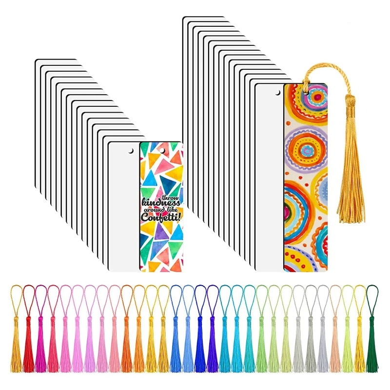 

30 Pieces Sublimation Blank Bookmarks Products with 30 Pieces Colorful Tassel