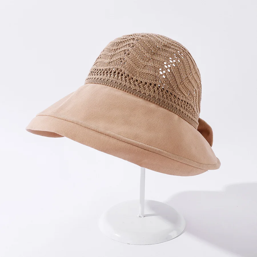 

Summer Hats For Women Empty Top Outdoor Sunscreen Folding Sun Hat With Big Bow Beach Hat Female Wide Brim Cloth Sunhat New