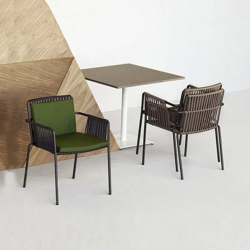 Outdoor Table And Chair Set，Nordic Leisure Outdoor Dining Chair , Cafe Table And Chairs, Rattan Courtyard Three-Piece Set Milk T