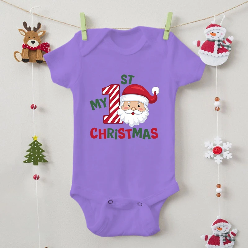 Cartoon Santa Claus Newborn Bodysuits Cotton Short Sleeve Infant Rompers Boy Girl My 1st Christmas Print New Year Gift Jumpsuits