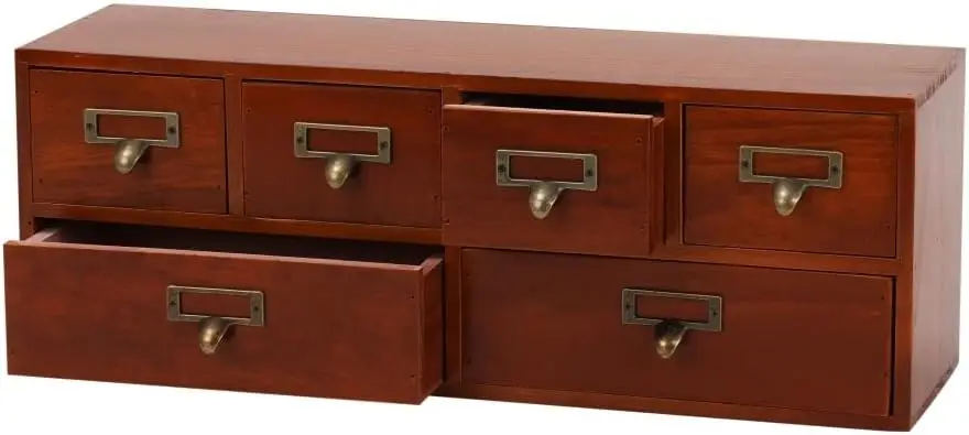 

Apothecary Drawers Wooden Storage Box with 6 Drawers Vintage Countertop Wooden Drawers Apothecary Cabinet Library Card C