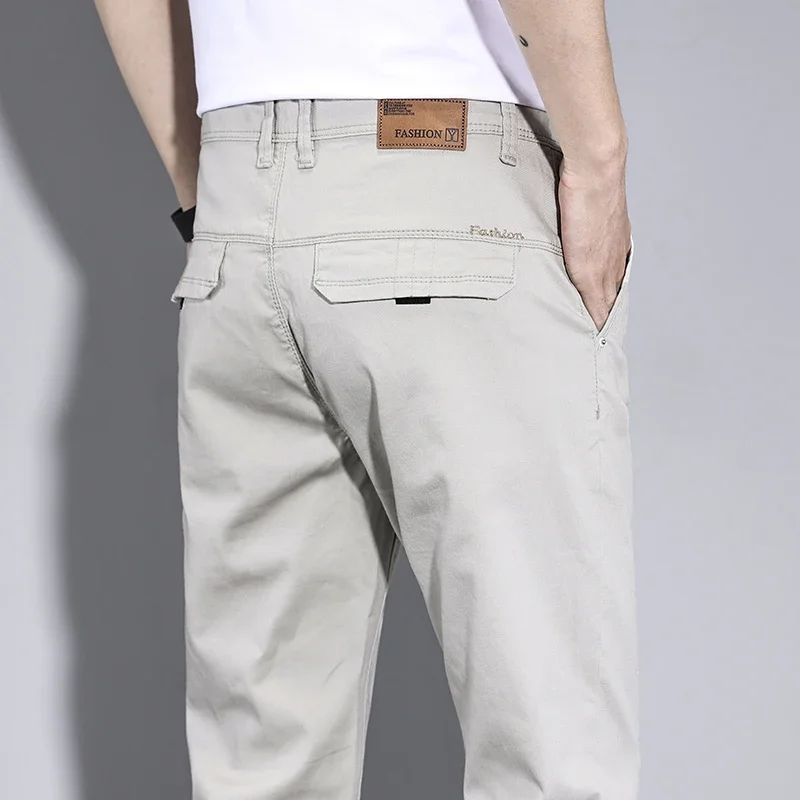 

2025 Brand Clothing Men's Cargo Work Pants 97% Cotton Autumn Solid Color Wear Korean Grey Casual Trousers Male Large Size 38 40