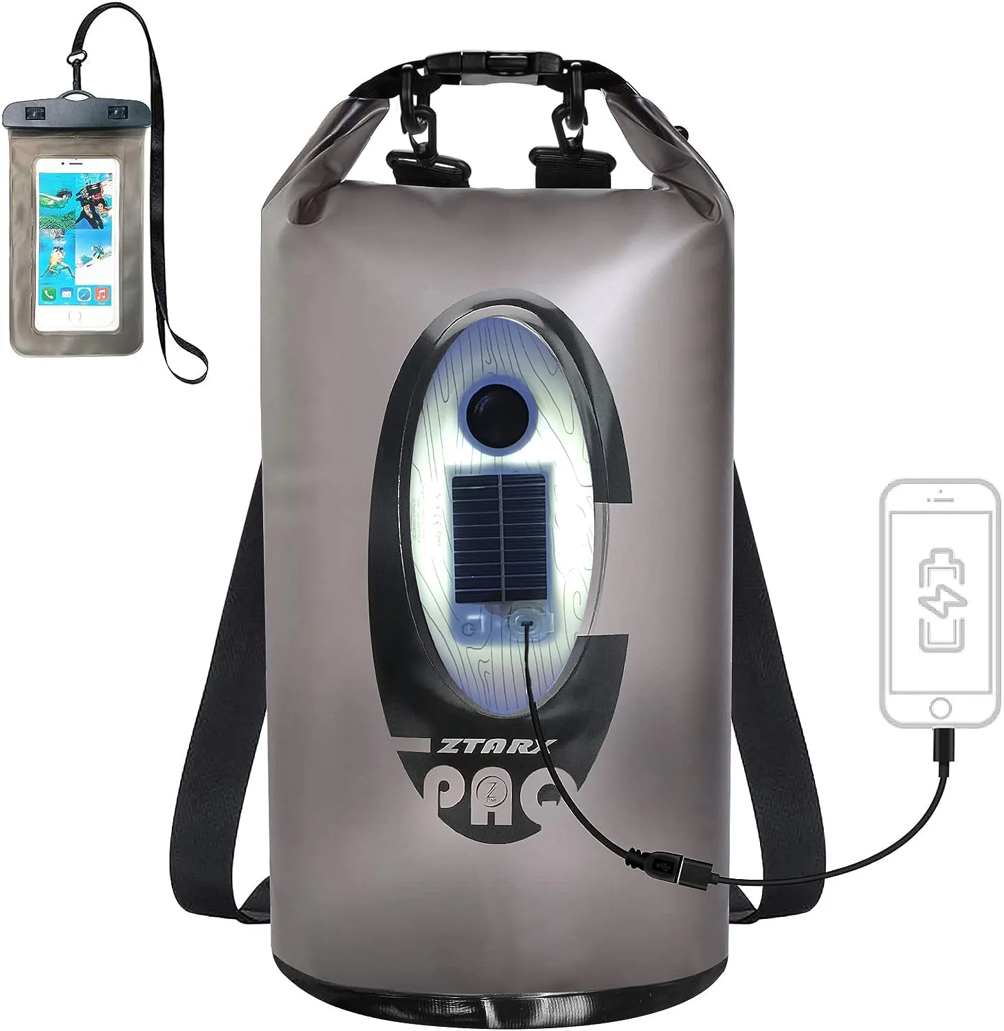 Qoolife Dry Bag Waterproof with Solar Bluetooth Speaker for Men Women Kayaking, Beach, Rafting, Boating, Hiking, Camping