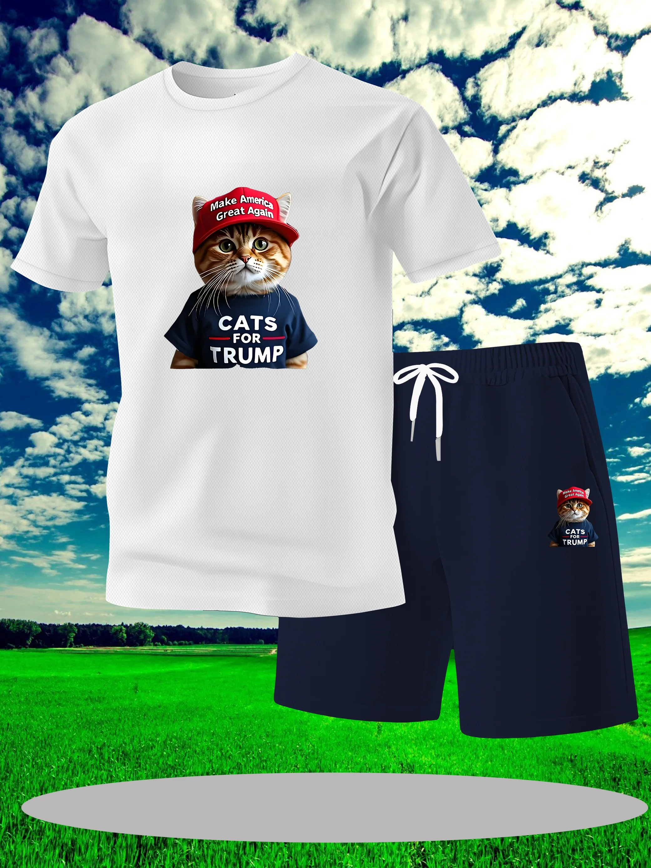 

Men's printed round neck short sleeved T-shirt shorts set