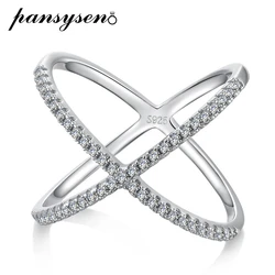 PANSYSEN Classic 925 Sterling Silver High Carbon Diamond Cross Rings for Women Wedding Engagement Fine Jewelry Gift for Women