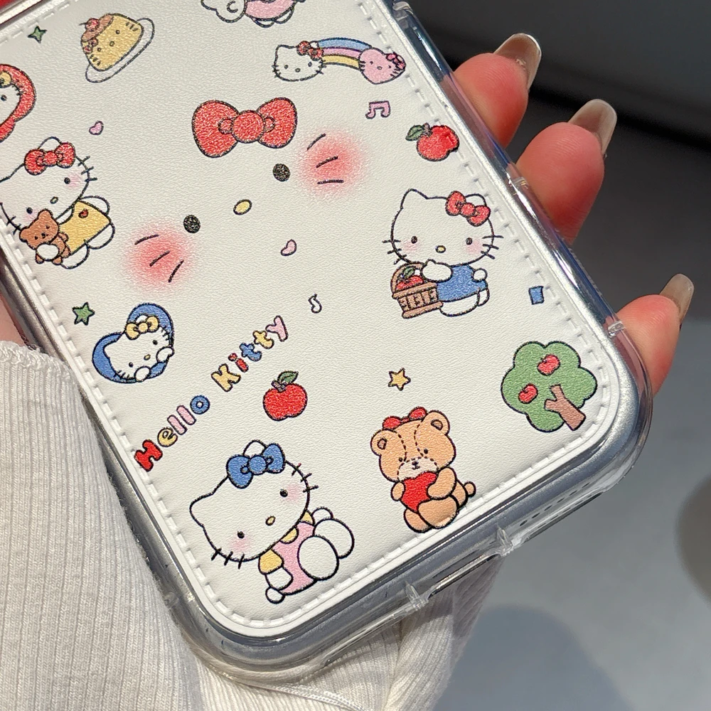 Cute Cartoon Sanrio Hello Kitty Bow Phone Case For iPhone 17 16 15 14 13 Pro Max Cases Shockproof Soft TPU Cover With Lanyard view 6