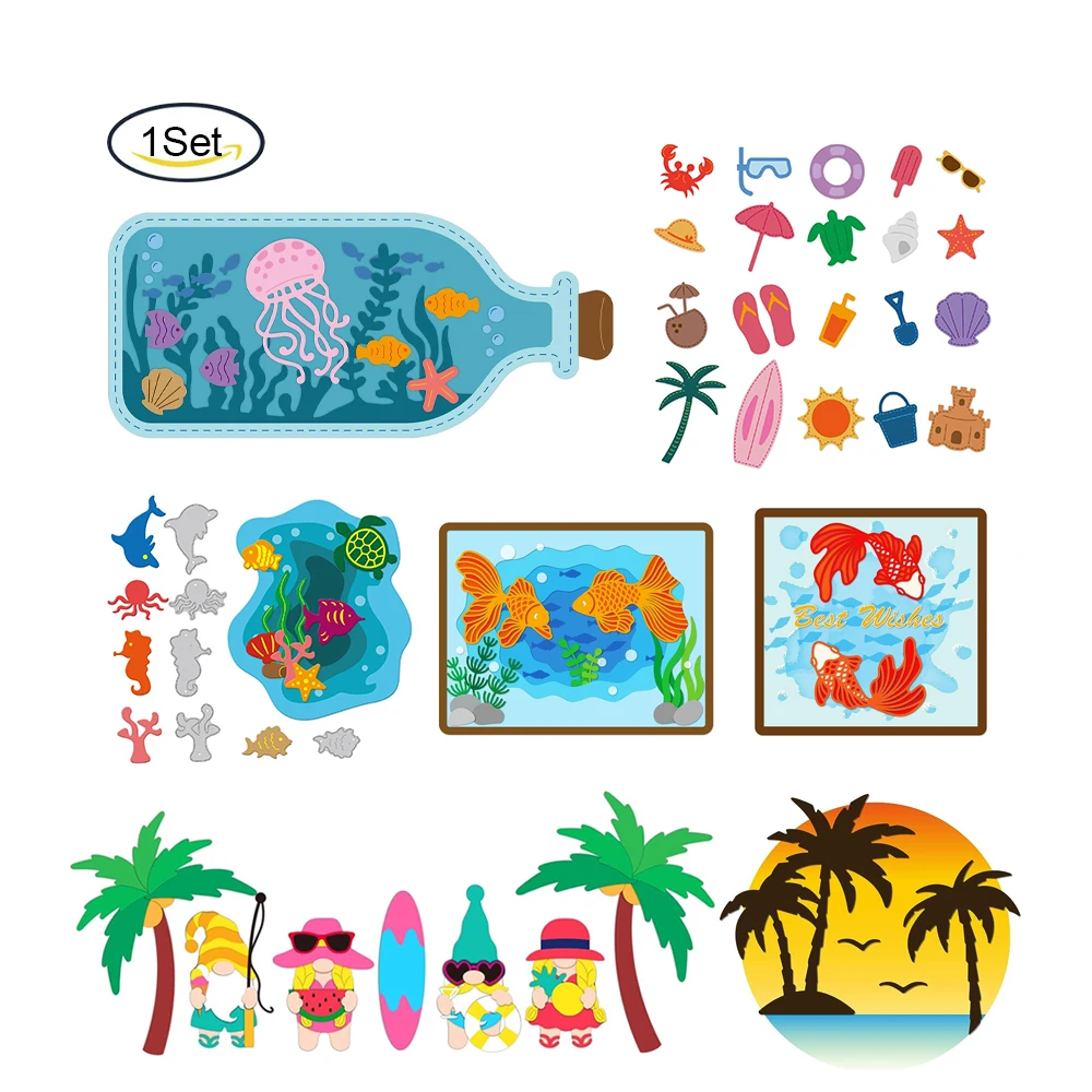 Drifting Bottle Cutting Dies Marine Life Jellyfish Seagrass Starfish Die Cuts Ocean for Card Scrapbooking Craft Album Decor