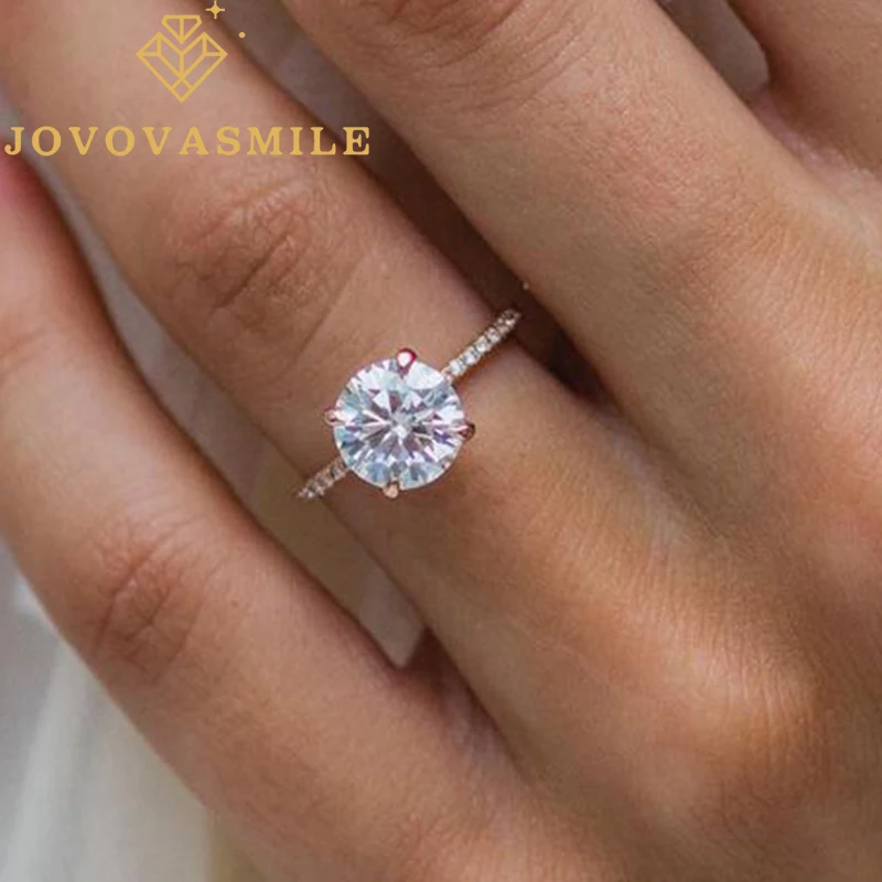 

JOVOVASMILE Moissanite Diamond Wedding Rings 18k Rose Gold 3 Carat 9mm Round Brilliant Cut Original 14k Jewelry for woman