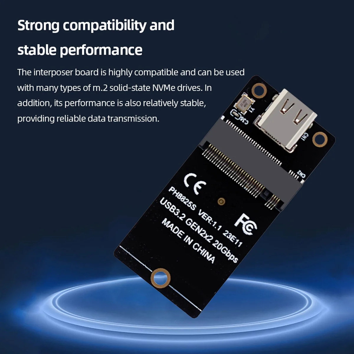M.2 to Type C SSD Adapter ASM2364 NVME Riser Board 20Gbps Conversion Board 2000MB/S for SSD 2230/42/60/80