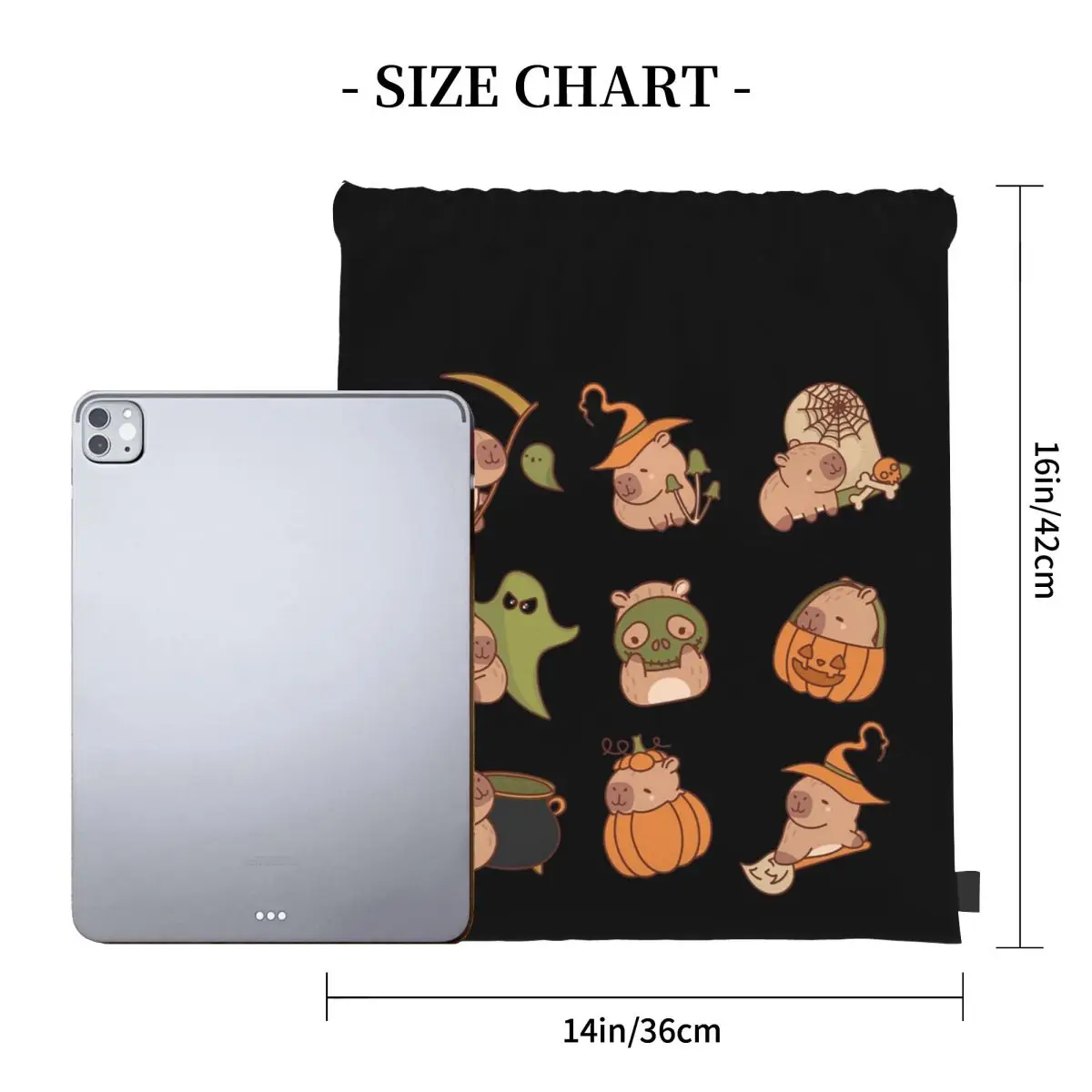 Cute Halloween Capybara Set Backpacks Fashion Portable Drawstring Bundle Pocket Shoes Bag Book Bags For Man Woman School