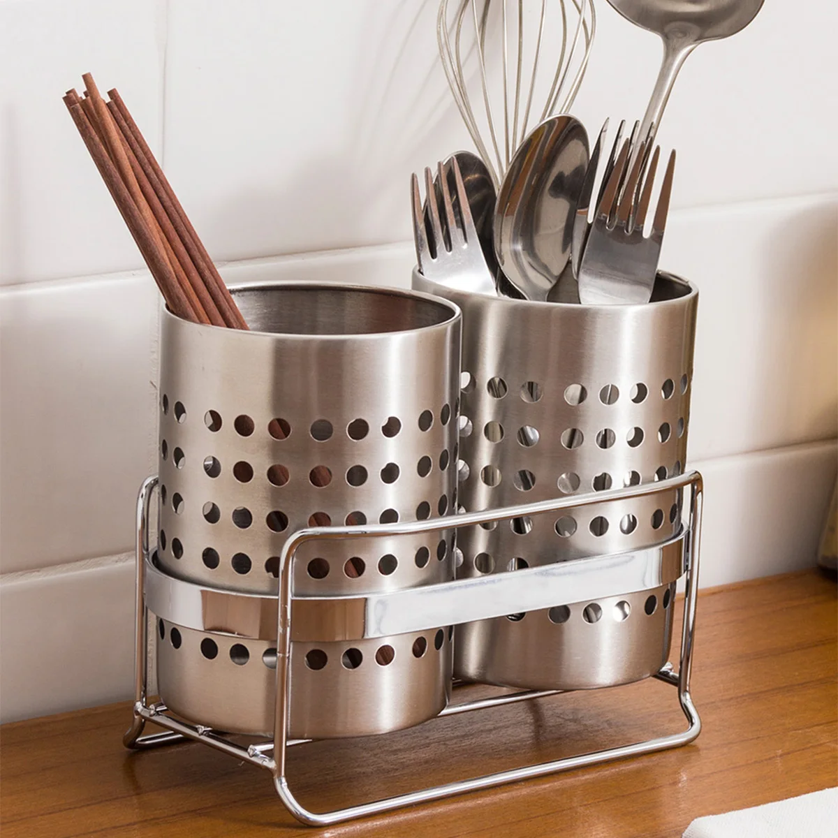 

Stainl Steel Multi-Function Chopstis Holder Kitchen Drain Ra Tabletop Dining Utensils Cage round ape Single Layer