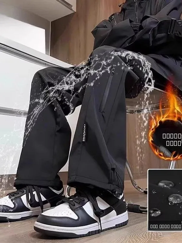 

Men's Faionable Fce Lined Thiened Windproof Straight Leg Sports Pants Autumn Winter New Sle Casual Trousers