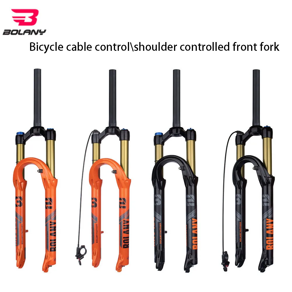

BOLANY Велосипедная вилка с амортизатором давления воздуха, управляемая кабелем, передняя вилка с плечевым управлением, корпус из магниево-алюминиевого сплава