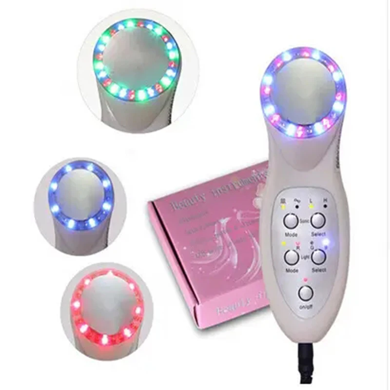 7 colores LED Photon estiramiento ultrasónico Estiramiento Facial limpiador de la piel antienvejecimiento eliminación de arrugas ultrasonido masajeador Facial cuidado de la piel