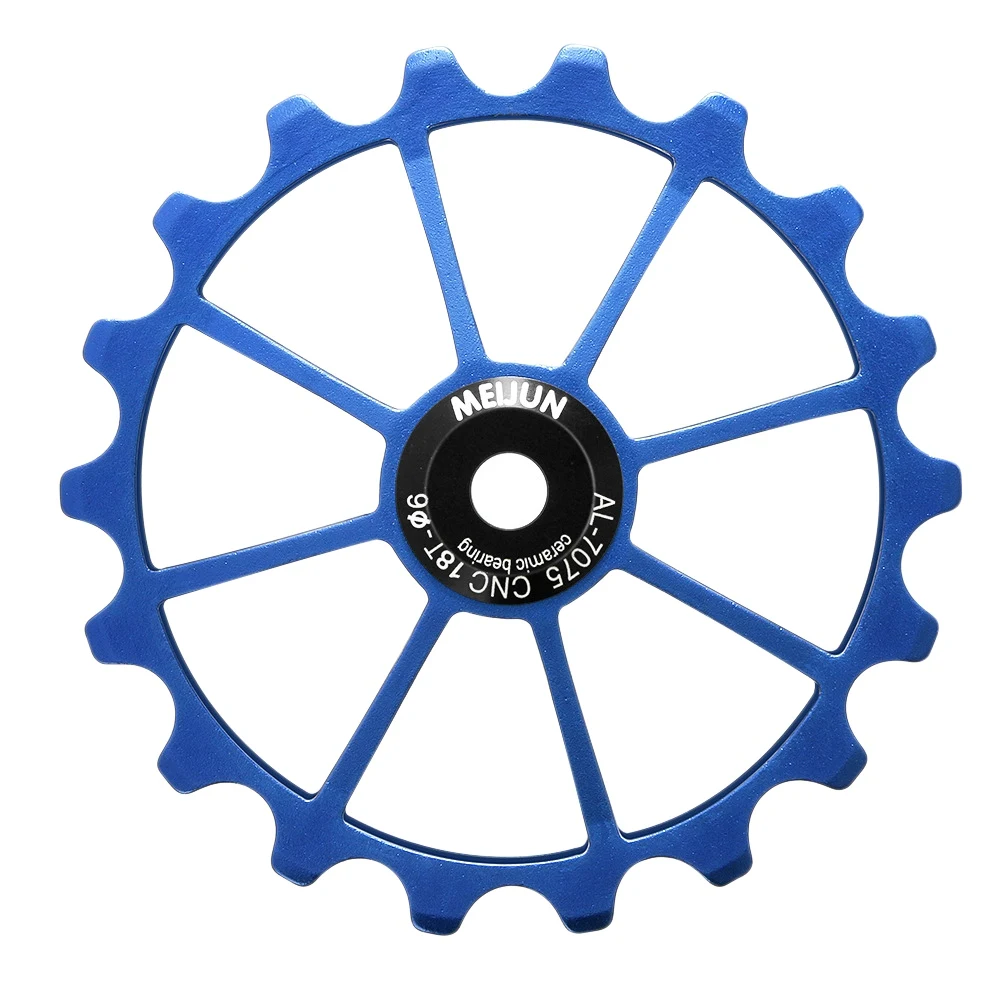 MEIJUN 18T Bicycle Rear Derailleur Wheel Ceramic Bearing Pulley Road Bike Guide Roller Idler 4mm 5mm 6mm(Blue)