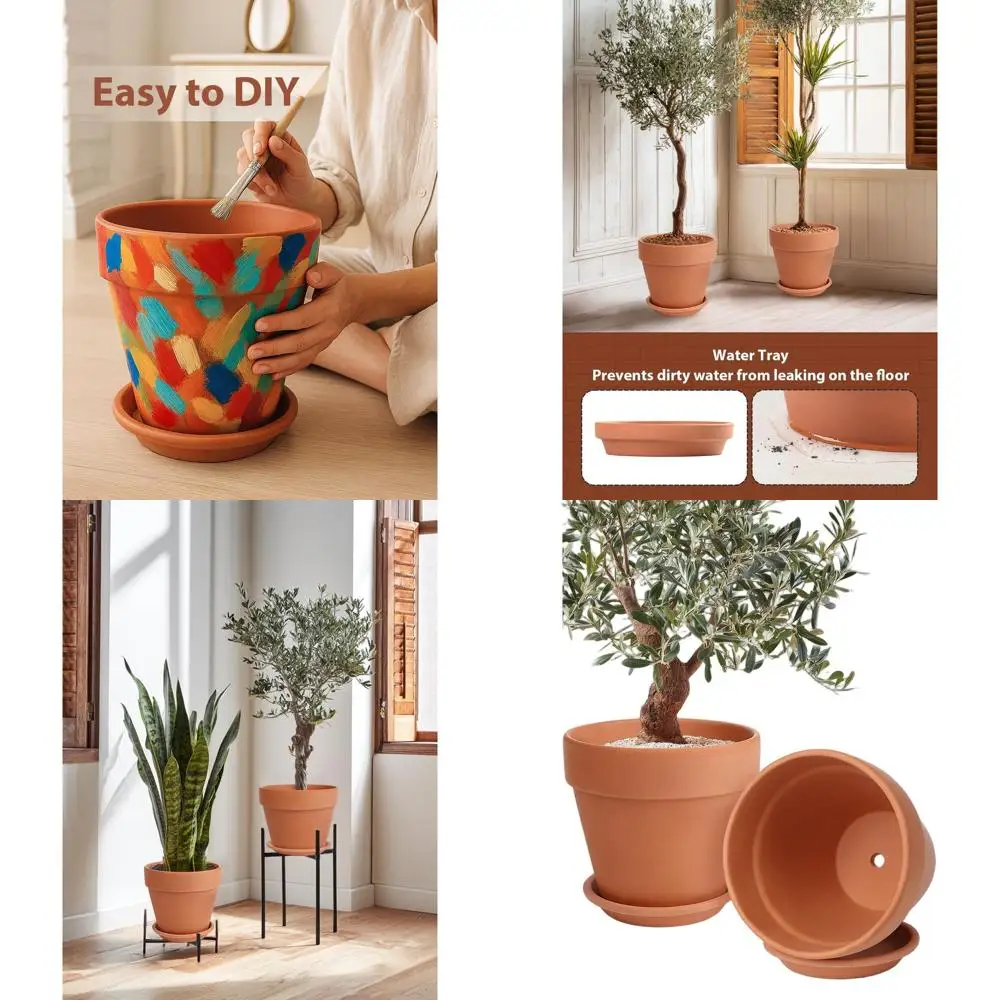 

12-дюймовый набор терракотовых горшков с блюдцем — керамические горшки для комнатных и наружных растений с дренажным отверстием