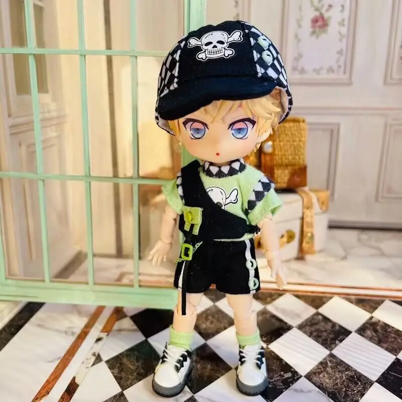 OB11 doll clothes are suitable for men's 1/12 size new doll clothes chessboard plaid P9 baby clothes skeleton boy 5 sets