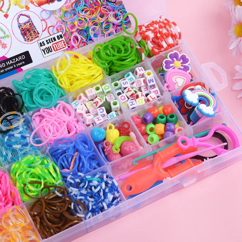 DIY 32 Frames Rainbow Rubber Bands Refill Kit Elastiekjes Bands with Pegboard Toys Bracelet Hair Loom Bands Set Girls Gifts