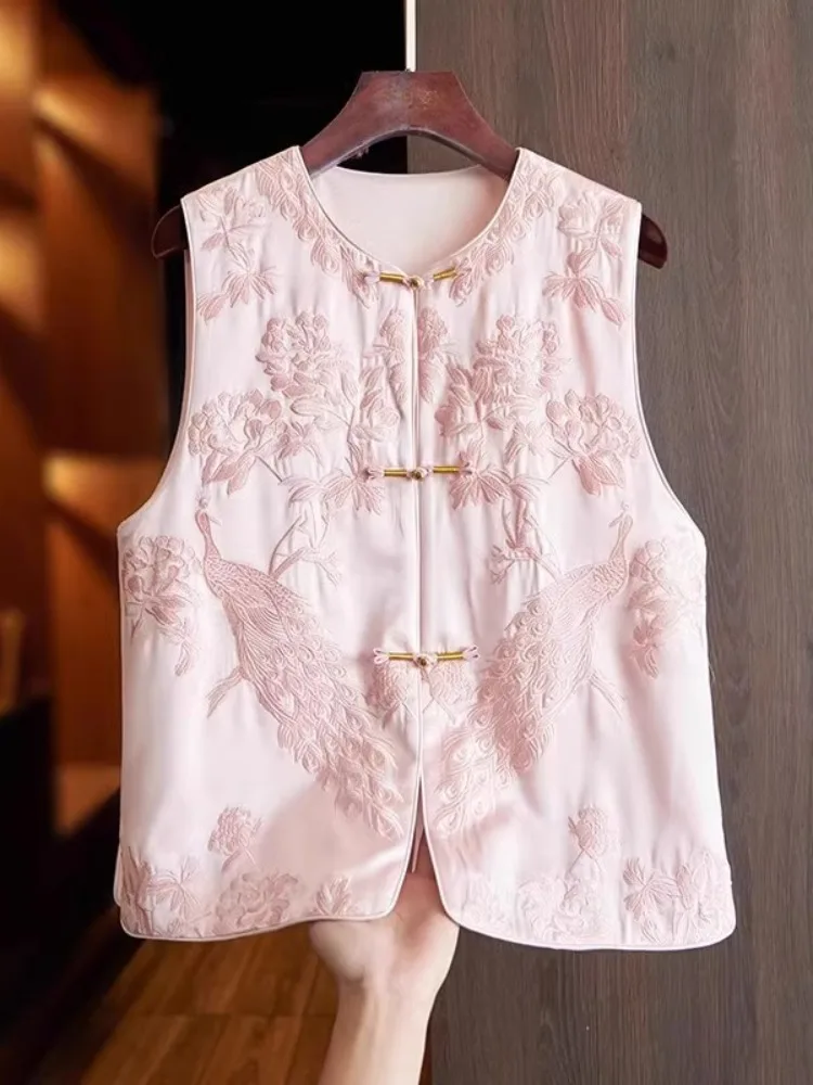 

Embroidered Heavy Work Jaet Vest Women's Loose Casual Spring Age-Defng Top Chinese Sle National Trend Small Ba Heart