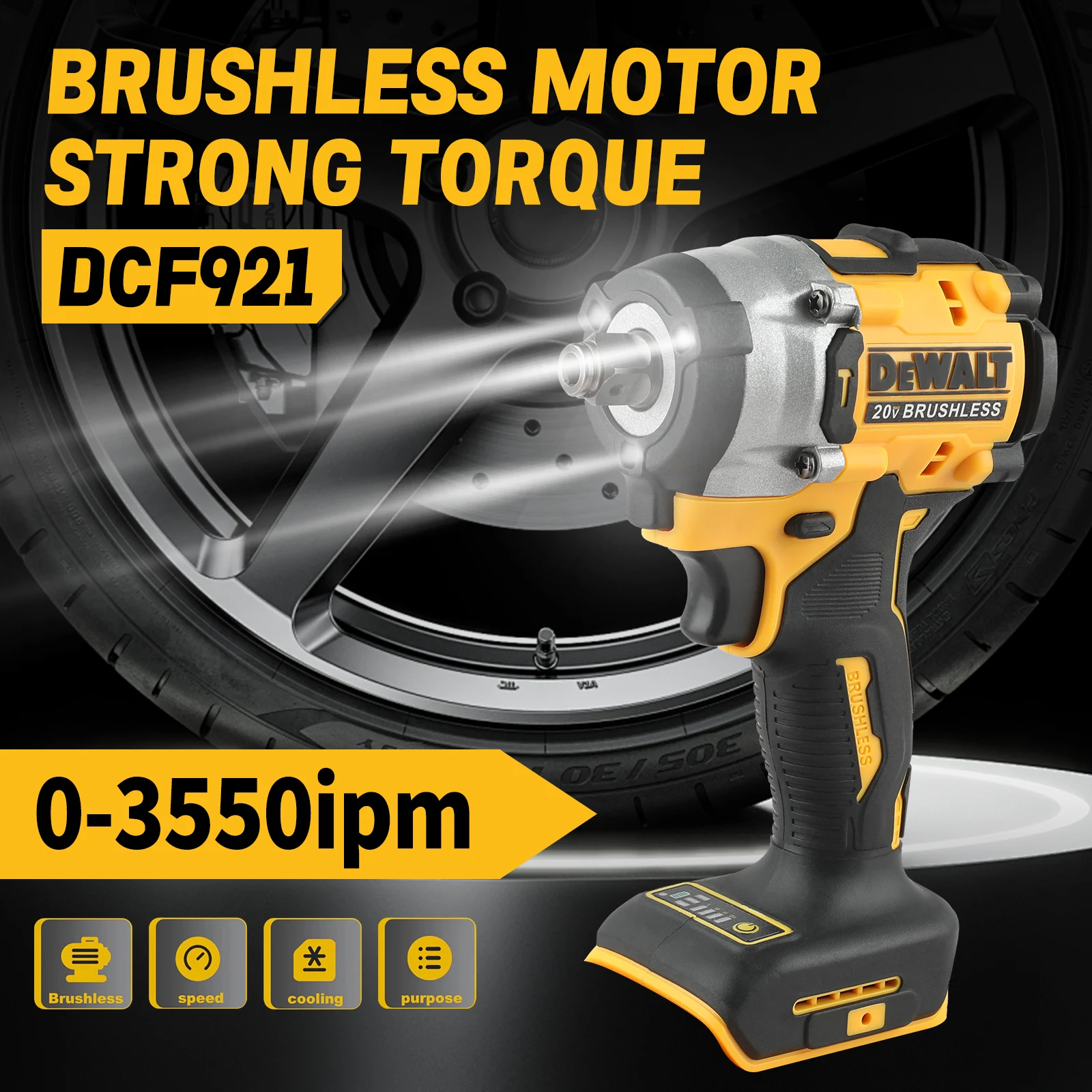 DeWALT DCF921 20V Portable Brushless Impact Wrench, Compact Body, ComfortGrip Handle, Cordless Tool for Workshop Fastening Work