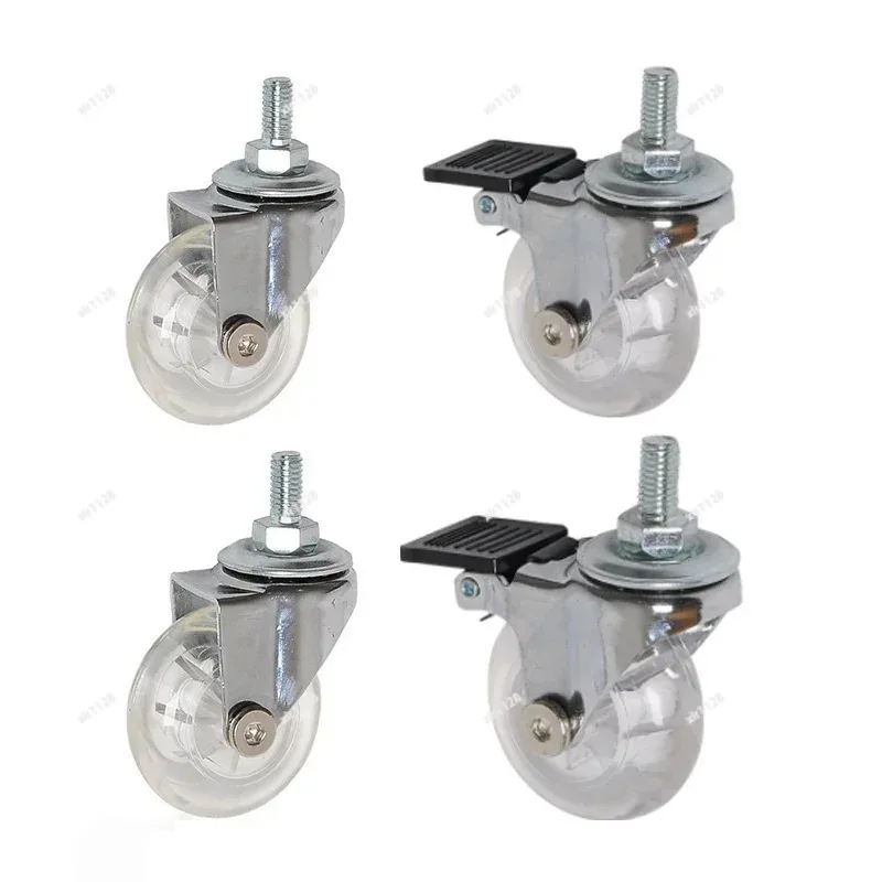 4Pcs 2Inch M8x15mm Swivel Brake Casters Clear Threaded Stem Wheel for Furniture
