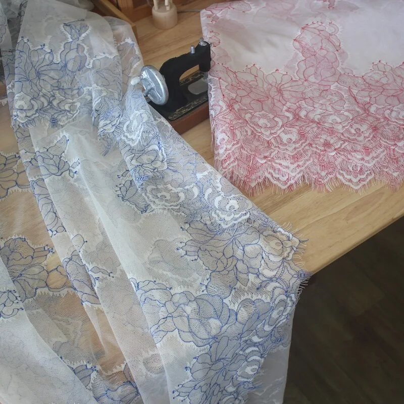 High end red, blue, hooked eyelashes, lace fabric, clothing splicing, lace DIY dress, skirt accessories  width 1.5 meters
