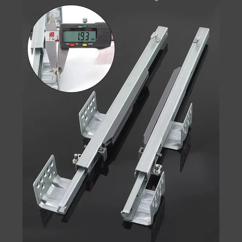 Two-section Full Pull Hidden Drawer Slide, Thick Silent Buffer Bottom Track with Latch Furniture Guide Rail