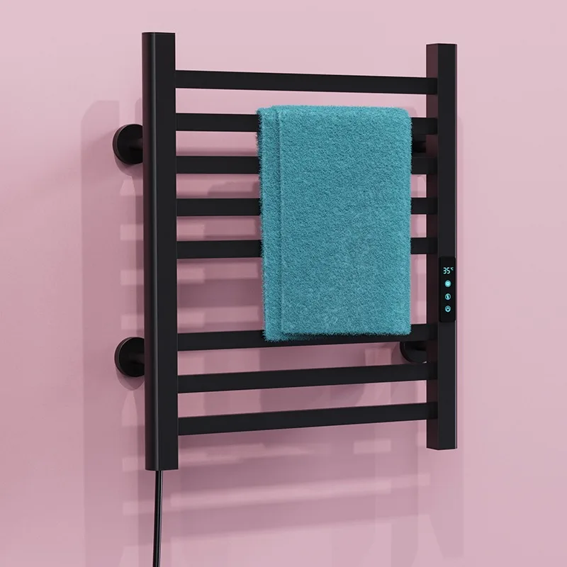 

2025 Thermostatic Aluminium Black Grey Towel Heating Metal Electric Rail Swing Wall Mounted Heated Towel Rack for Bathroom
