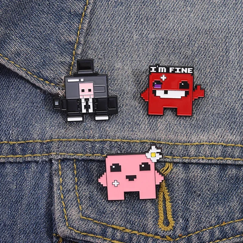Creative Cartoon Block Metal Baking Paint Badge Brooch Accessories Block Pixel Chest Badge Clothes Bag Accessories Badges Metal
