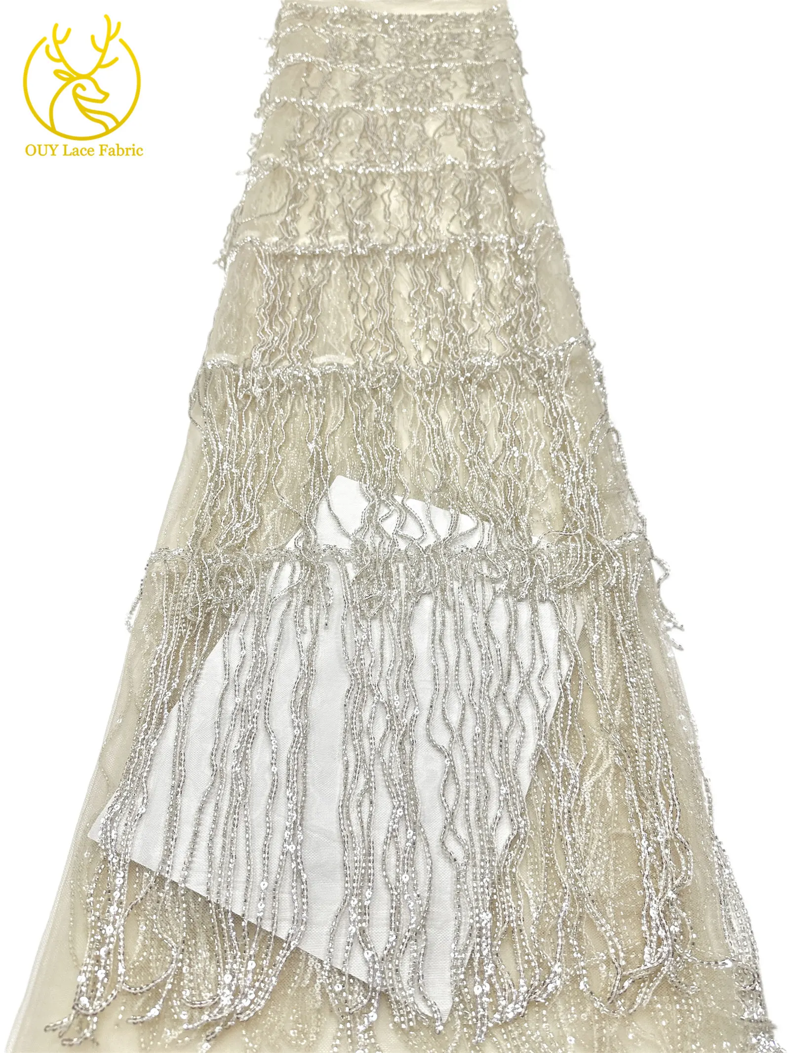Weinroter nigerianischer 3D-Quasten-Perlen-Spitzenstoff, französischer Pailletten-Tüll-Spitzenstoff, afrikanischer Spitzenstoff für Damen, Hochzeitskleid, Nähen – Detail 14
