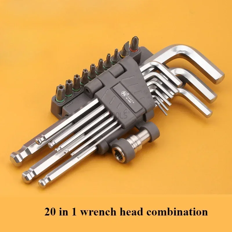 

20pcs Wrench Set Alloy Steel Hexagonal Wrench Batch Head Combination with Magnetic Ring Multifunctional Manual Maintenance Tool