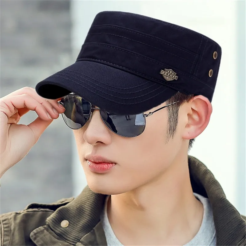 Men Military Cap Summer Autumn Casual Cadet Hat Flat Top Caps Female Vintage Army Hats Bone Man Cap Fashion Shade Cotton Cap